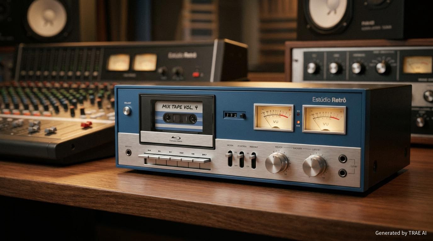 Tape deck retro em azul e prata